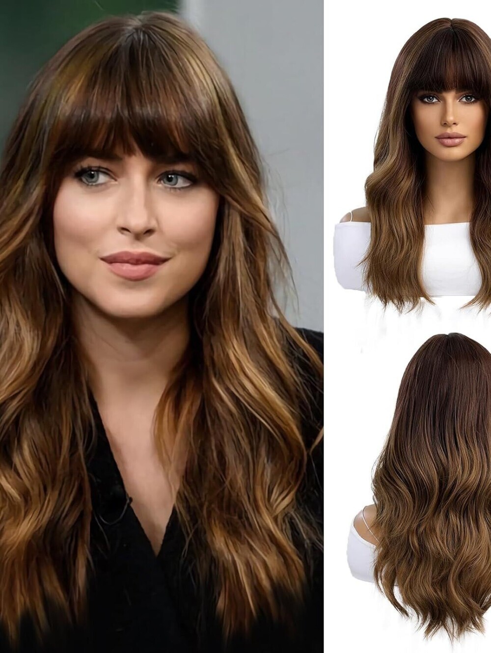 Ombre Brown Wigs for Women 20 Inches Long Nature Curly Natural wig